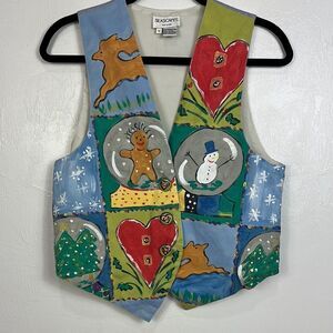 Silkscapes Handpainted 100% Silk Colorful Holiday Themed Vest Size M
